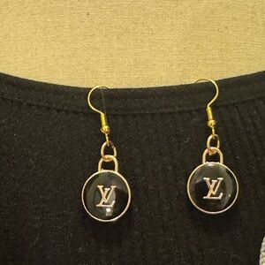 Chic Gold and Black Logo Earrings